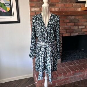 Delfi Collective Floral Faux Wrap Dress in Blue/Green Sz M